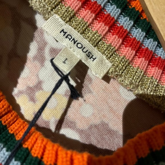 Manoush NWT vintage print cotton tee. retro 70s floral, rainbow stripes. L - Picture 8 of 14